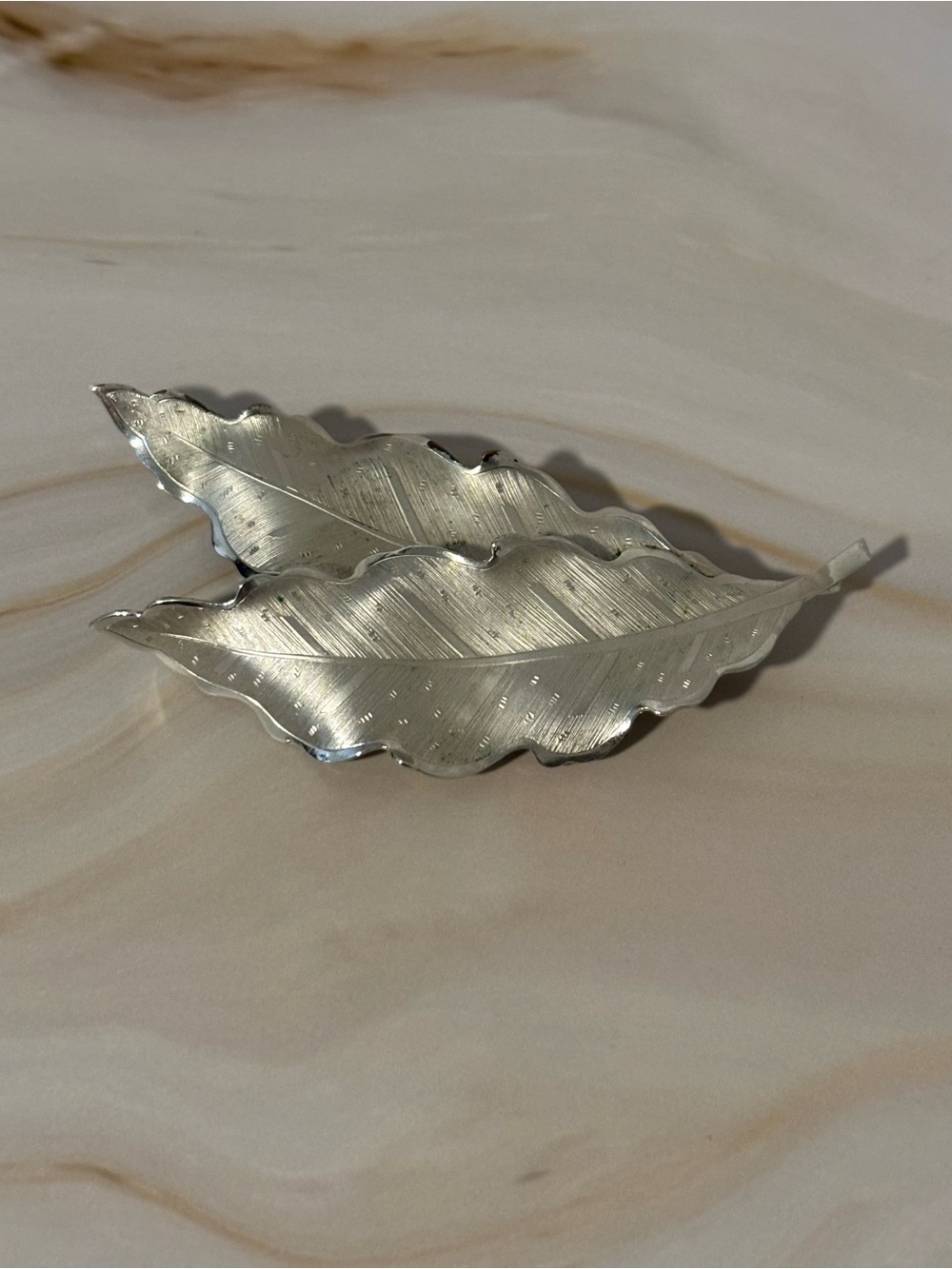 Unique Vintage Silver Double Leaf Brooch 3.5”